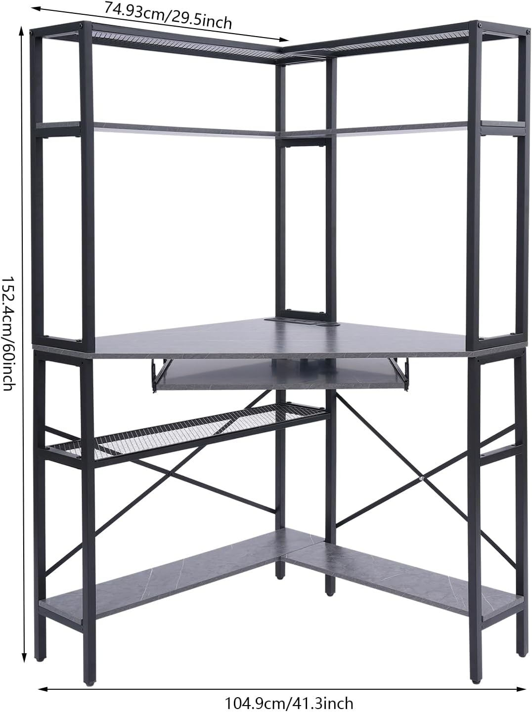 Corner Small Desk for Small Space, 29.5'*29.5'*60' Corner Computer Desk with USB Ports Triangle Gaming Desk with with RGB LED Lighting for Home Office, Living Room, Bedroom (1-Grey)