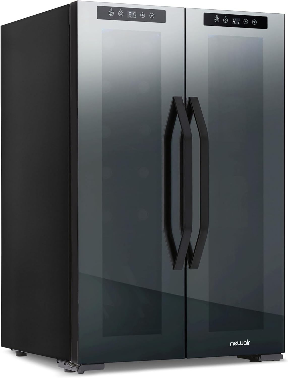 NewAir 20' Dual Zone Beverage Refrigerator & Wine Cooler for 12 Bottles & 39 Cans | Freestanding or Built-In Under Counter Mini Fridge for Beer, Wine and Soda | Black