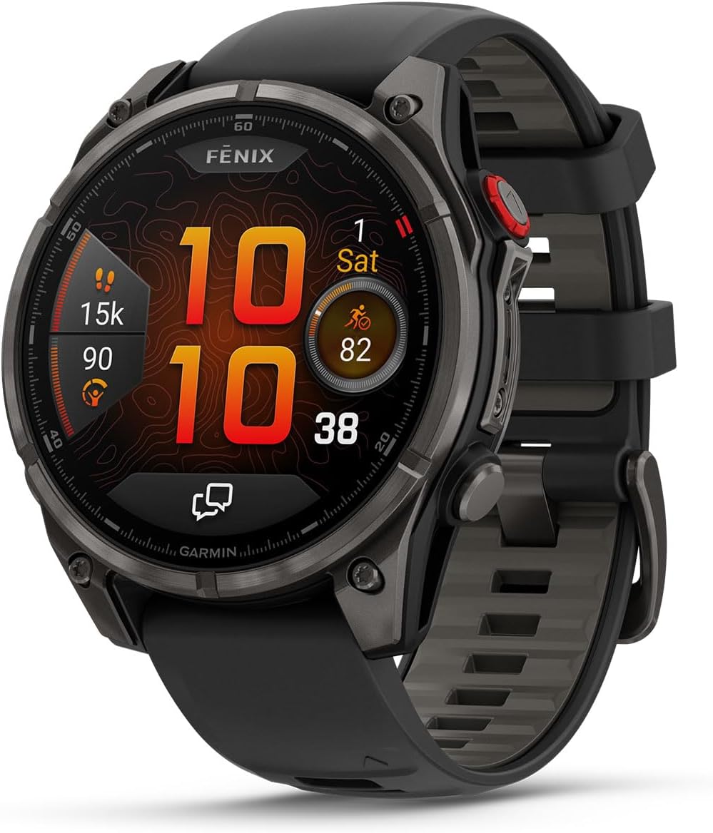 PlayBetter Garmin Fenix 8 Pro AMOLED Sapphire (47mm, Carbon Gray DLC Titanium) Multisport GPS Smartwatch Bundle - 1.4' Touchscreen, inReach Technology Wireless Running Earbuds