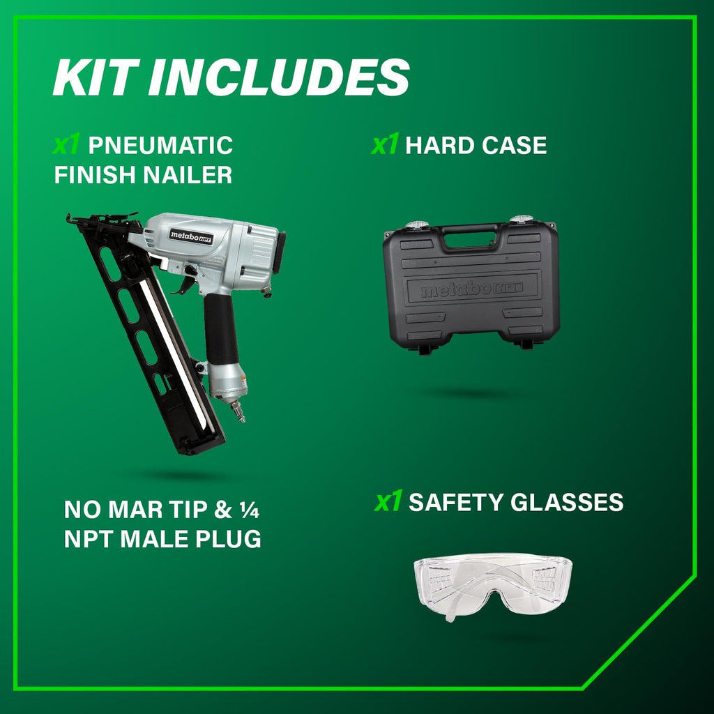 Metabo HPT Finish Nailer with Air Duster, Pro-Preferred Pneumatic Power Nailer for Crown Moldings, Base Moldings, and More, Selective Actuation, 15 Gauge Angled, 1-1/4″ to 2-1/2″ Finish Nails, NT65MA4