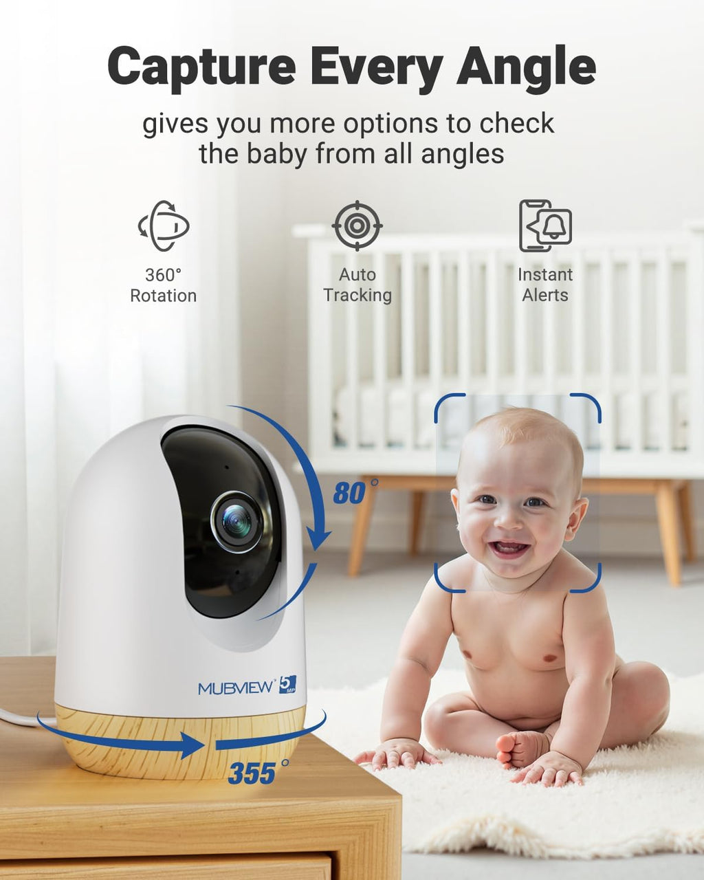 MUBVIEW 5MP Indoor Security Camera, 5/2.4G WiFi Cameras for Home Security, Pet/Dog/Baby Camera with Phone app, Plug-in, 2-Way Audio, Night Vision, Motion Detection, Auto Tracking, 4-Pack