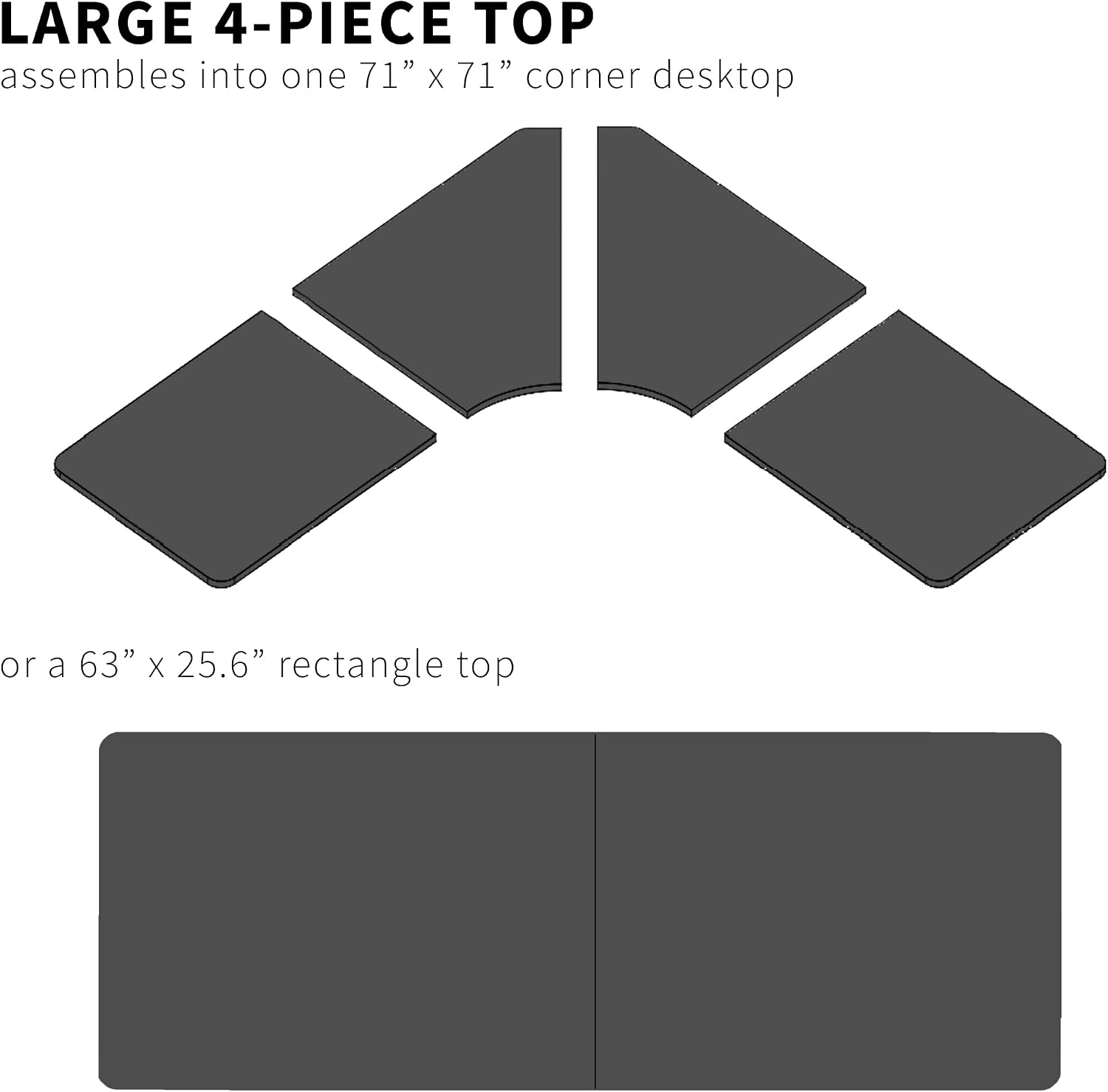 VIVO Universal 71 x 71 inch Curved Corner Table Top for L-Shape Sit to Stand Height Adjustable Home and Office 3-Leg Desk Frames, Dark Walnut Desktop, DESK-TOP2CD