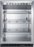 Summit 24' Undercounter Beverage Refrigerator with Reversible Glass Door | Commercial Display Fridge for Wine Beer Soda | 5.0 Cu Ft, (3) Shelves, 23.63'W x 23.5'D x 34'H, Stainless Steel, Black, NSF