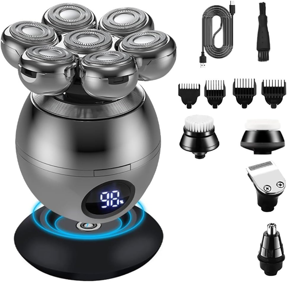 Head Shaver for Men, 5 in 1 7D Floating Shaver Induction Charging Full Body Washable Electric Bald Clipper Multifunctional Floating Shaver Men