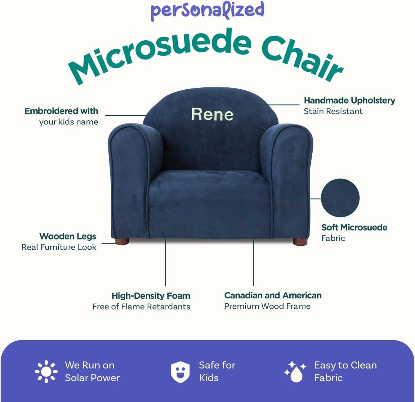 Keet Personalized Toddler Chair, Customize with Name, Soft Microsuede Upholstery, Embroidered Kids Armchair, Sturdy Wooden Frame, Easy to Clean, Ages 2–5, Gift-Ready Toddler Chair for Playrooms.