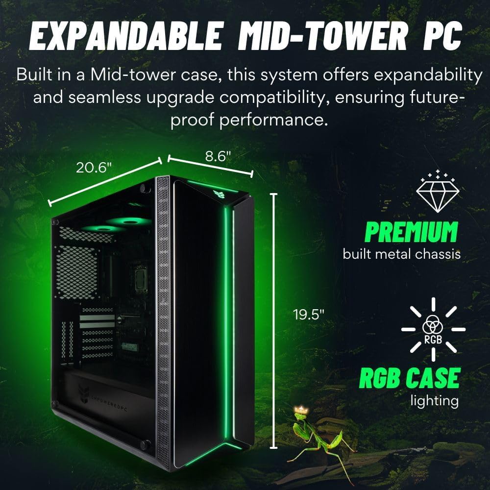Mantis V2 - RTX 5070, AMD Ryzen 9 9950X3D Processor, 32GB DDR5 RAM, 1TB NVMe Gen4 SSD, Gaming Desktop PC, WiFi 7 + BT, RGB Gamer Keyboard+Mouse, 3X DP, HDMI, Windows 11 Pro - Best Prebuilt Computer