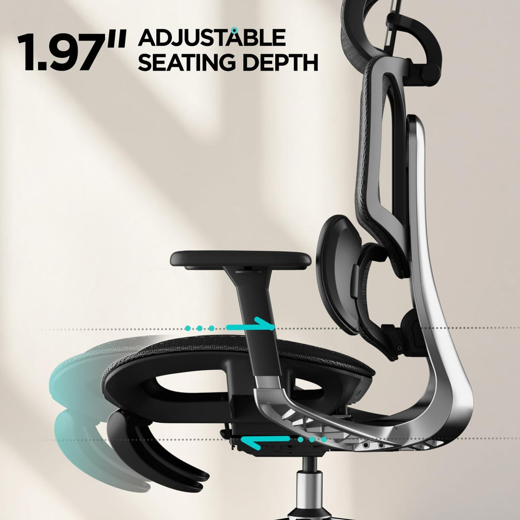 Hbada E3 Air Ergonomic Office Chair, Big and Tall Office Chair - with 3-Zone Dynamic Lumbar Support, 3D Adjustable Headrest, 4D Adjustable Armrests, Swivel, Black(with Footrest)