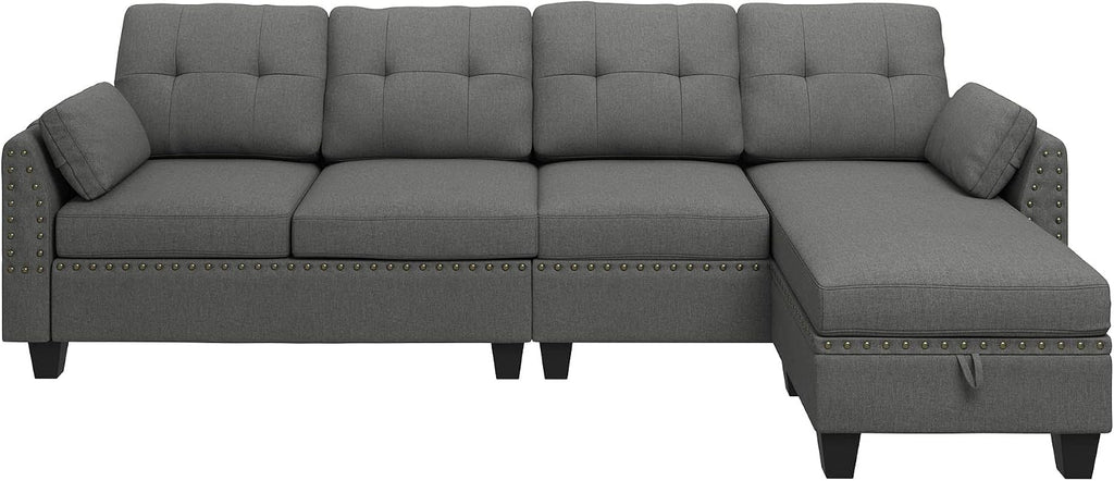 HONBAY Convertible Sectional Sofa L Shaped Couch Reversible Sectional Couches for Living Room,Grey