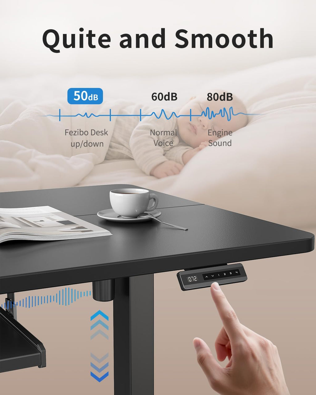 FEZIBO Standing Desk with Keyboard Tray, 48 x 24 Inch Adjustable Height Sit Stand Desk with Memory Presets for Home Office, Ergonomic Computer Workstation, Black