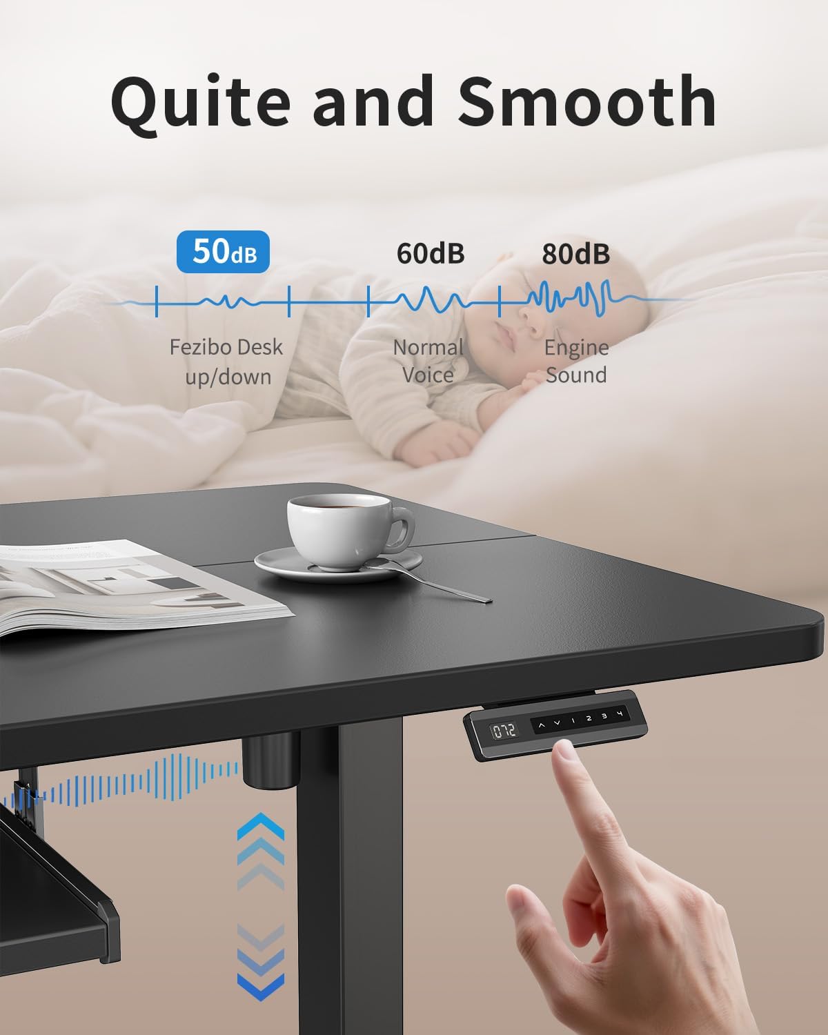 FEZIBO Standing Desk with Keyboard Tray, 48 x 24 Inch Adjustable Height Sit Stand Desk with Memory Presets for Home Office, Ergonomic Computer Workstation, Black