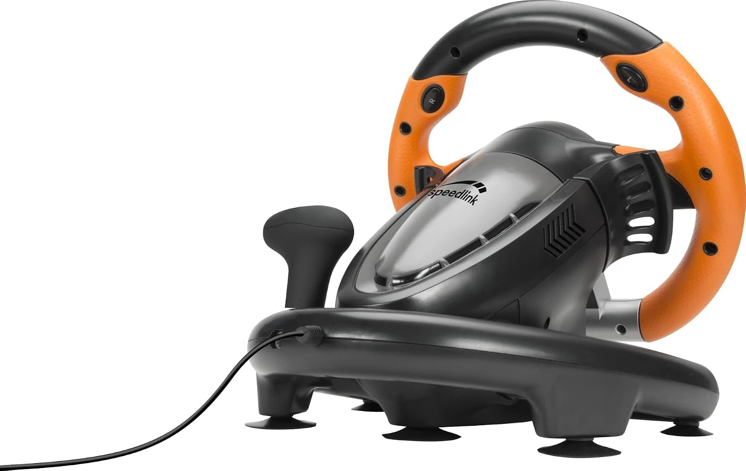 Speedlink DRIFT O.Z. Racing Wheel - USB Gaming Lenkrad fr PC, Schwarz-Orange (Kompatibel mit Windows XP - Pedale fr Gas & Bremse)