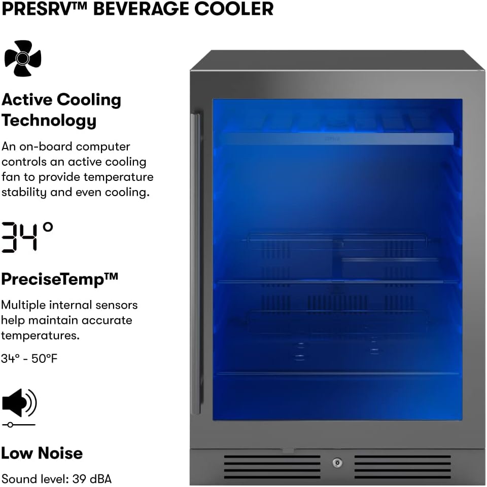 Zephyr 24' Wine Fridge & Beverage Refrigerator Single Zone Under Counter - Mini Wine Cooler Cellars Small Beer Cabinet Drink Chiller Freestanding with French Glass Door Black, 7 Bottles, 112 Cans