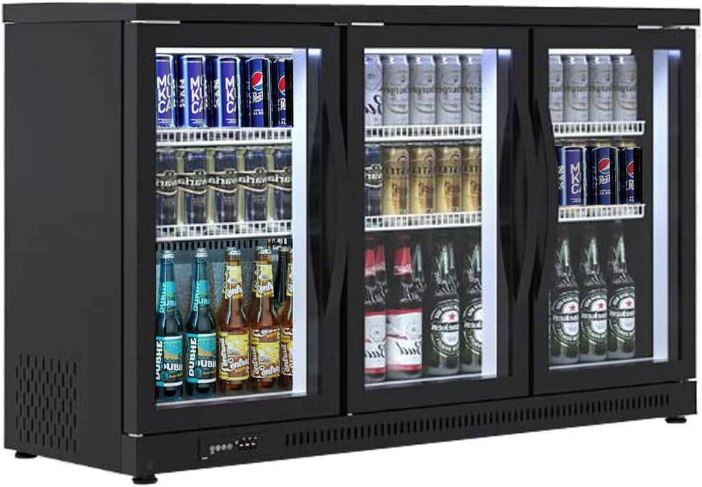 Beer Back Bar Cooler 3 Glass Door (Swing Door) 53' Width Beer Fridge NSF Certified Beverage Refrigerator 11.8 cu.ft Under Counter Height 35°-46°F Black bb3dup