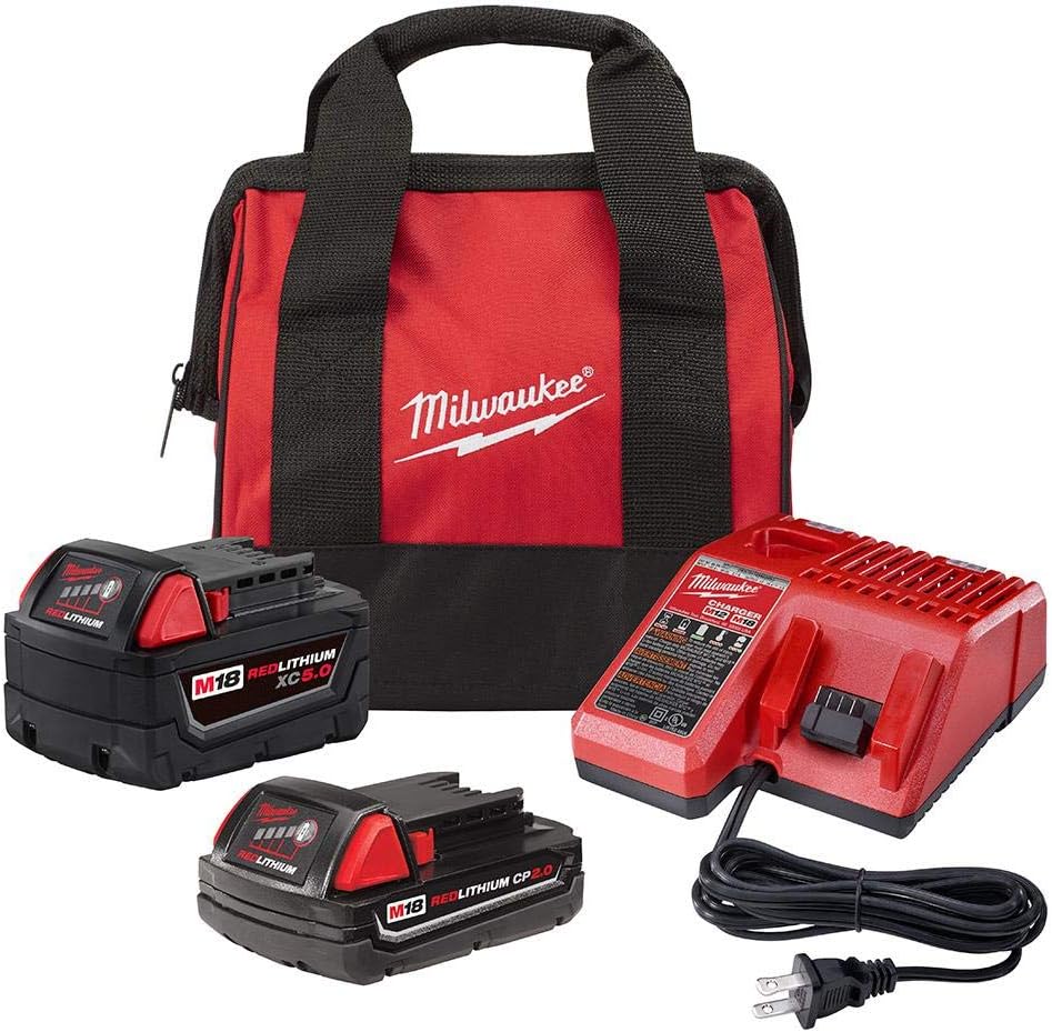 Milwaukee M18 18-Volt Lithium-Ion Starter Kit with One 5.0 Ah and One 2.0 Ah Battery and Charger