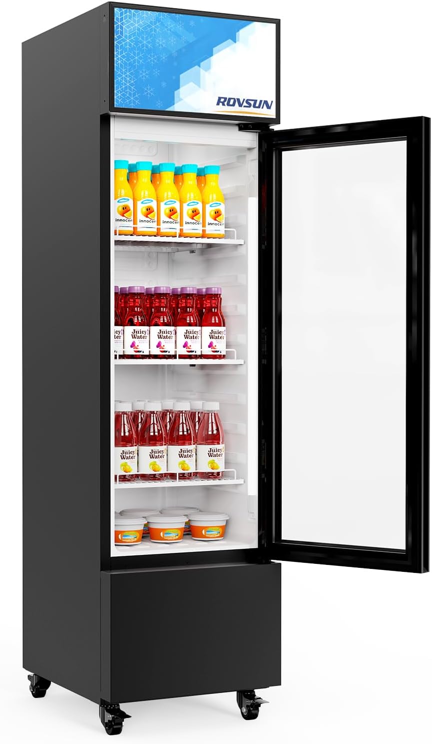 ROVSUN 6 Cu.Ft Commercial Refrigerator Display Refrigerator ETL NSF Certified, Slim Commercial Beverage Cooler Glass Door Merchandiser Drink Fridge w/Adjustable Shelves LED Light for Bar Restaurant
