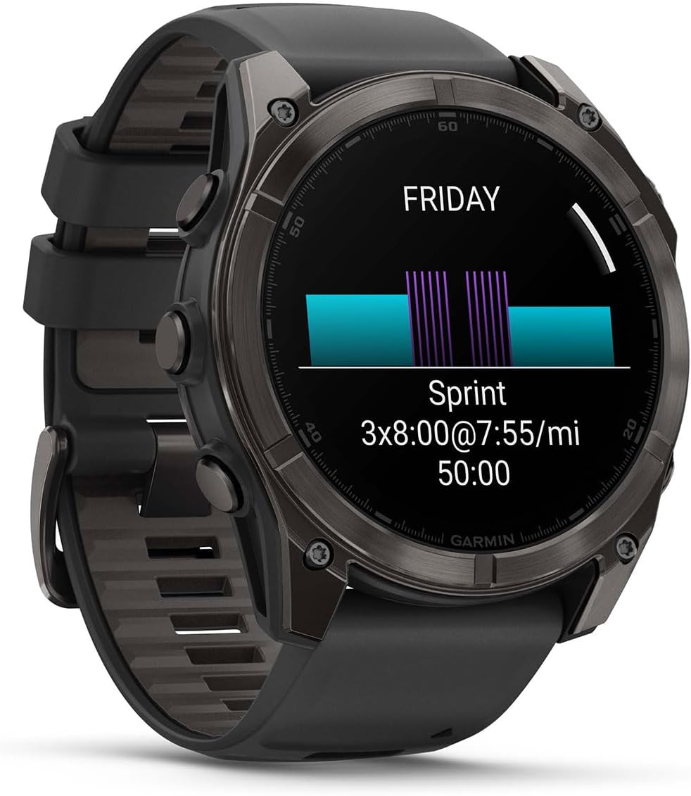PlayBetter Garmin Fenix 8 AMOLED Sapphire (51mm, Carbon Gray DLC Titanium) Multisport GPS Smartwatch Bundle - 1.4' Touchscreen, Built-in LED Flashlight Wireless Running Earbuds
