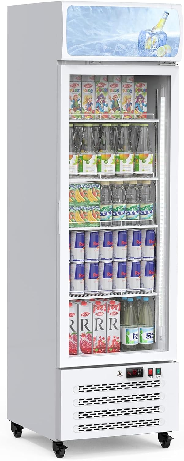 PeakPursuit Commercial Display Refrigerator, 11.3 Cu.Ft. Glass Door Beverage Refrigerator Upright Display Fridge With LED Light and Adjustable Shelves for Home Restaurant Grocery