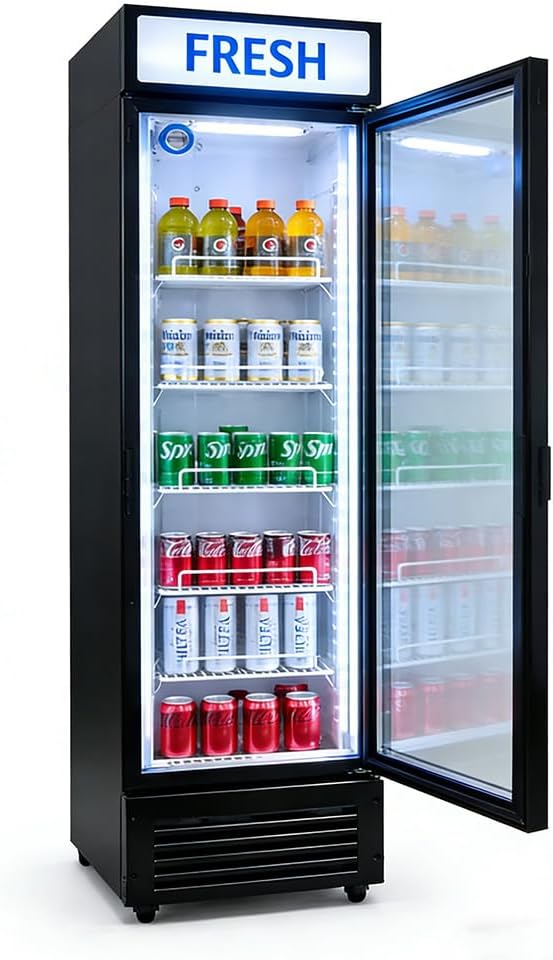 Tall Slim Glass Door Beverage Cooler, 6 Cu Ft Narrow Commercial Display Refrigerator Merchandiser,Skinny Drink Fridge for with LED Light Adjustable Shelves,ETL Approval,15.4' Wide