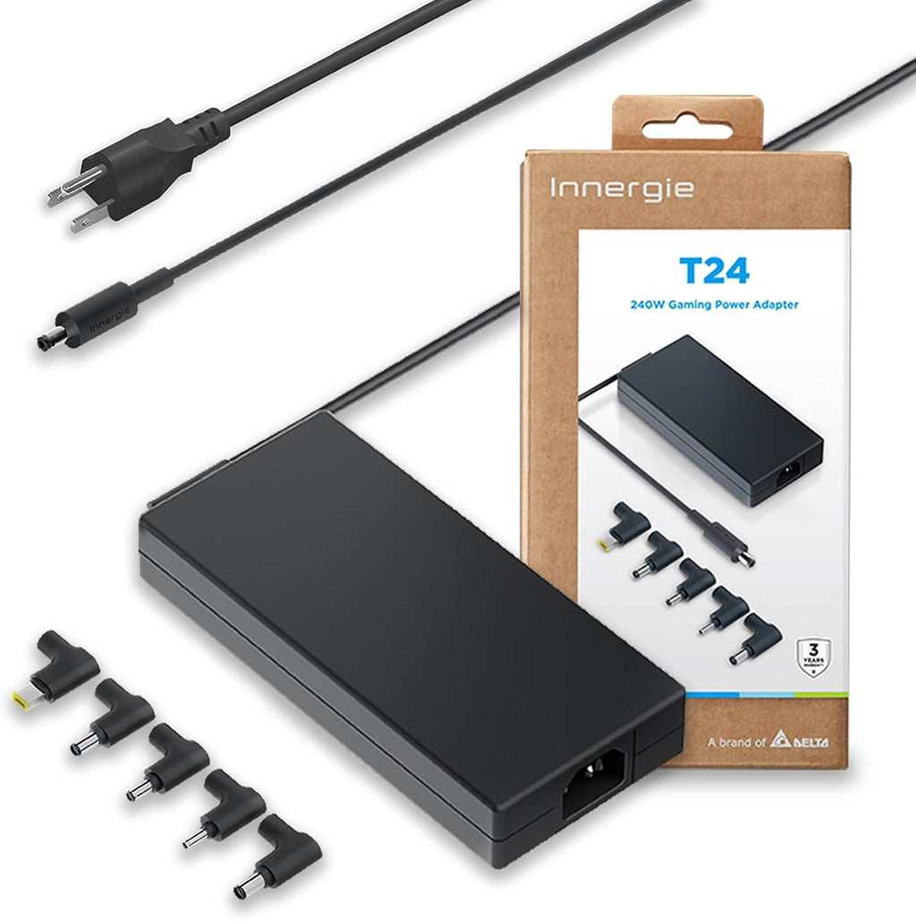 Innergie T24 240W 230W Universal Gaming Laptop Charger Power Adapter for Acer ASUS ROG Dell Alienware HP Lenovo MSI 100-240V AC Input 20V 12A DC Output Power Supply Made by Delta Electronics