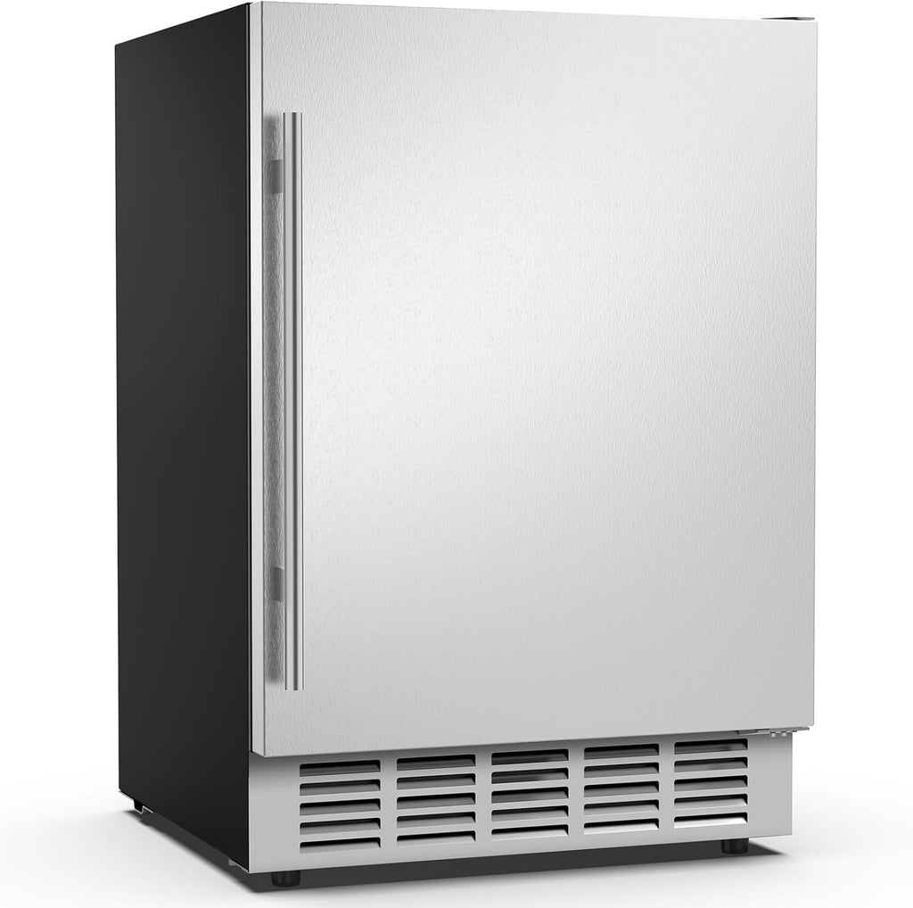 Mojgar 24 Inch Outdoor Beverage Fridge, Weather Proof Stainless Steel Beverage Cooler Under Counter Beer Fridge, Indoor/Outdoor Beverage Refrigerator for 190 Cans, Built-in/Freestanding (Foam Door)