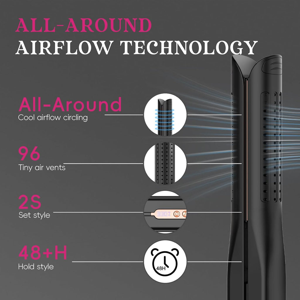 SKIMI Airflow Styler, Titanium Flat Iron Hair Straightener and Curling Iron with Cooling Air Vents to Lock in Style, 5 Temps, Dual Voltage, Auto Off