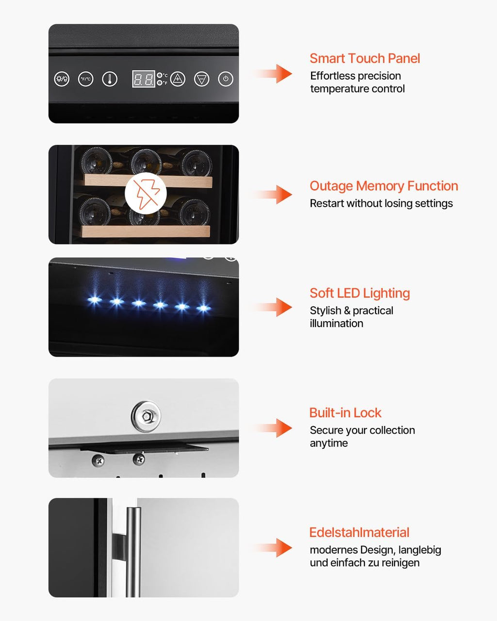 VEVOR YC-100A, 28, Mini Wine Refrigerator with Glass Door, Adjustable Shelves, Digital Temperature Control, Built-in & Freestanding Cooler Fridge for Home, Office, Bar, 32 Bottle, Sliver