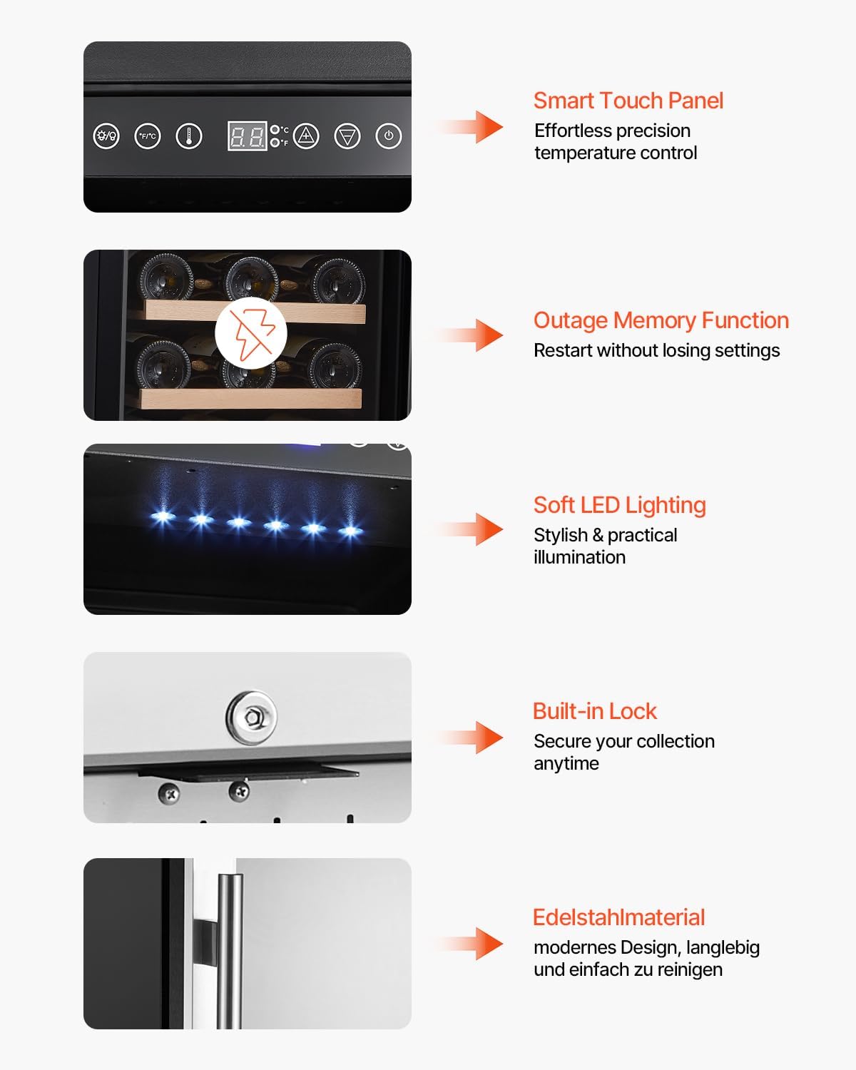 VEVOR YC-100A, 28, Mini Wine Refrigerator with Glass Door, Adjustable Shelves, Digital Temperature Control, Built-in & Freestanding Cooler Fridge for Home, Office, Bar, 32 Bottle, Sliver