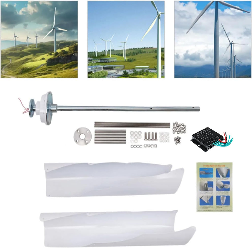 100W-3000W Wind Turbine Generator Set, 2 Blades AC Vertical Spiral Wind Turbine Windmill with Controller Suitable for Courtyard Farms (White)