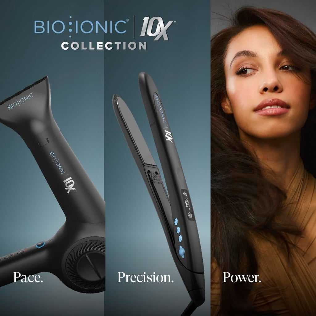 Bio Ionic 10X Styling Iron, Hair Straightener with 1' Sonic Vibrating Plates, Flat Iron with Ion Generating Mineral Complex, Versatile Styler for Wavy & Straight Hairstyles