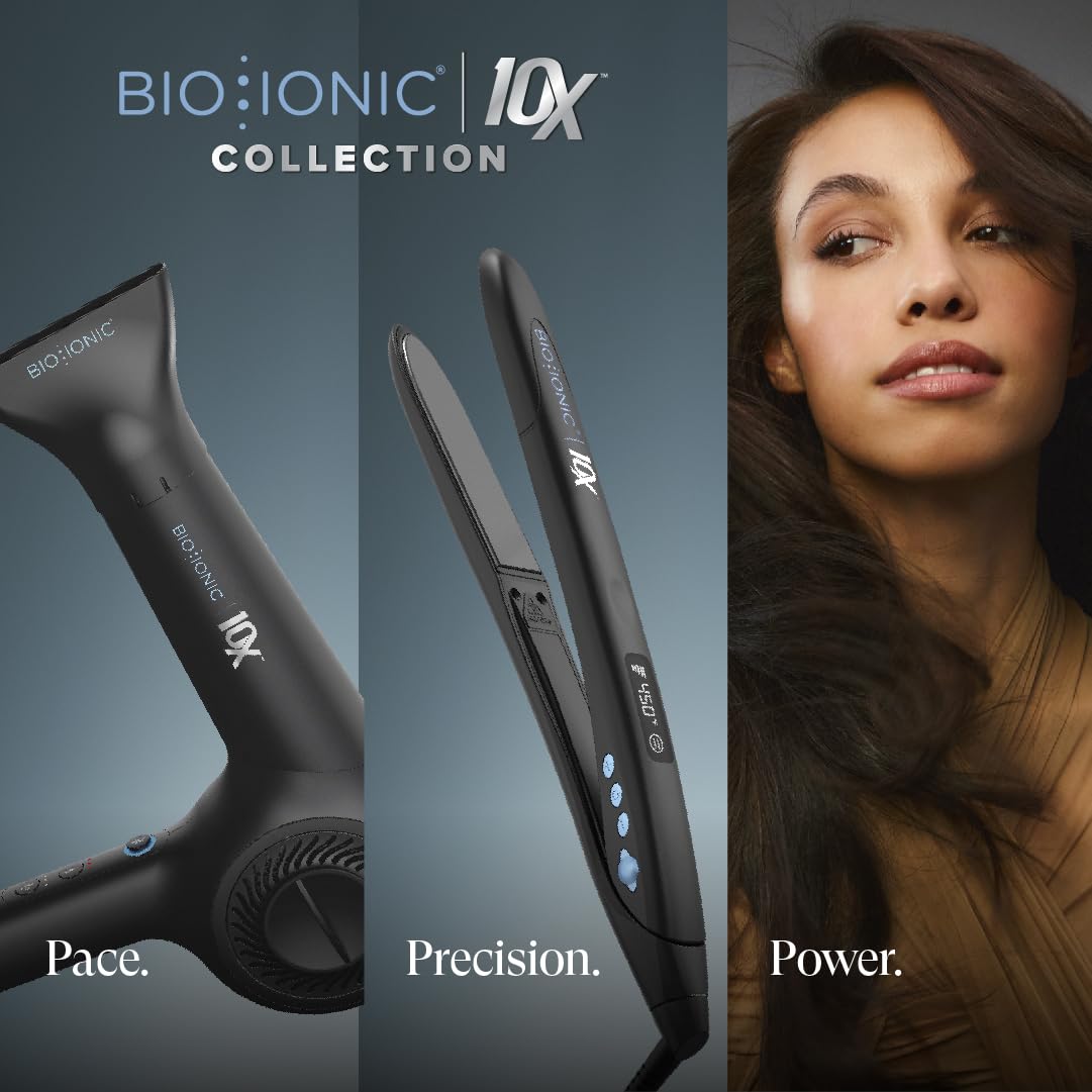 Bio Ionic 10X Styling Iron, Hair Straightener with 1' Sonic Vibrating Plates, Flat Iron with Ion Generating Mineral Complex, Versatile Styler for Wavy & Straight Hairstyles