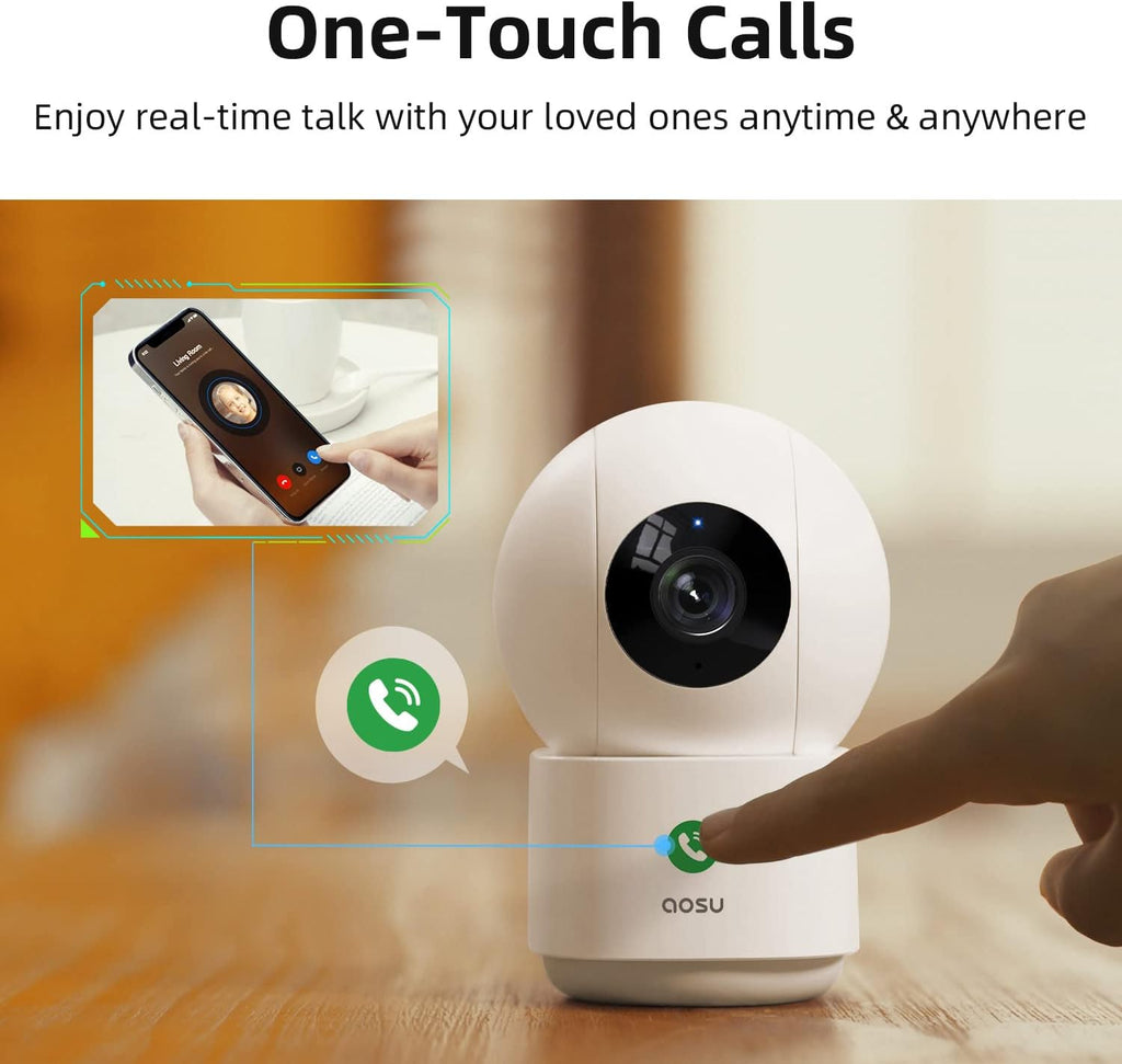 AOSU Solar Security Cameras Outdoor Wireless, 4 Cam-Kit, No Subscription & AOSU 360° Indoor Security Camera, Baby Monitor