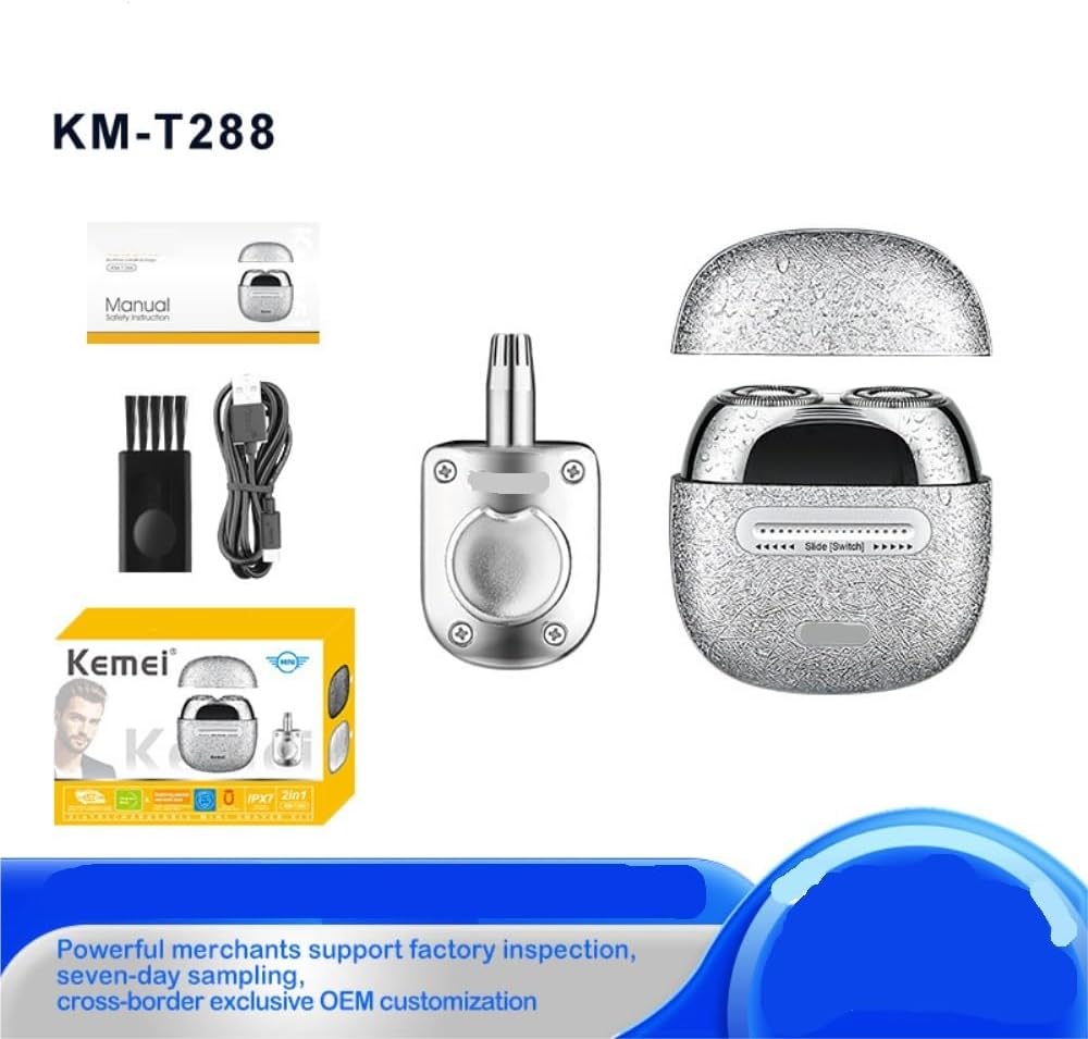 3D Floating Dual - Ring Blade Net Electric Shaver, Full - Body Washable Wet & Dry Dual - Use for Men's Grooming -Trim The Helper Well(Silver)