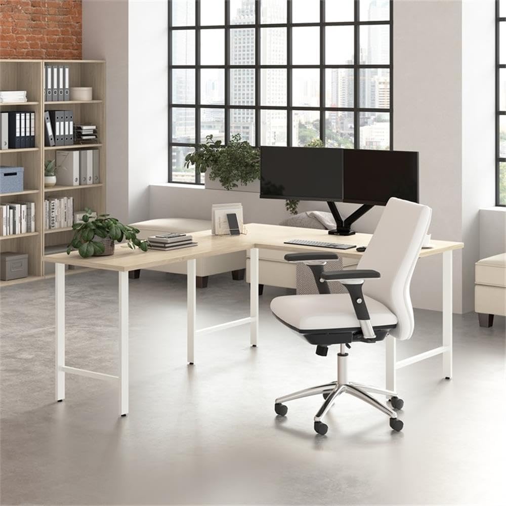 Bush Business Furniture Hustle 60W x 30D L Shaped Computer Desk with Metal Legs in Natural Elm, Modular Corner Table for Home and Professional Office