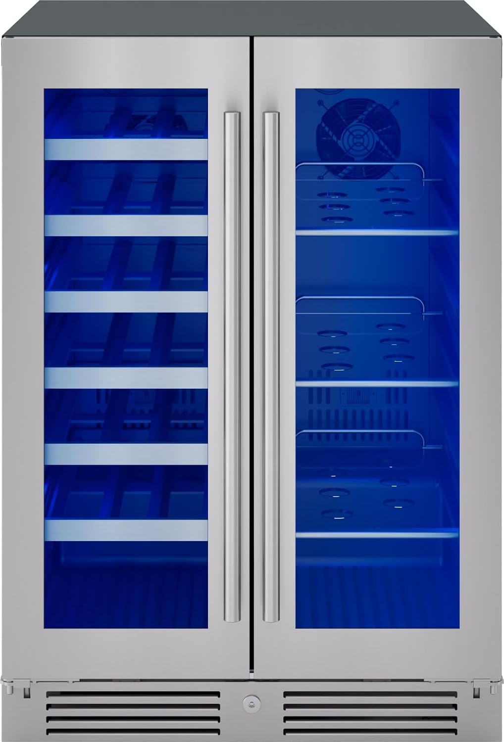 Zephyr PRWB24C32C Presrv 24 Inch Wide 21 Bottle Capacity and 64 Can Capacity Wine and Beverage Cooler Combo with 3-Color LED Lighting - Stainless Steel