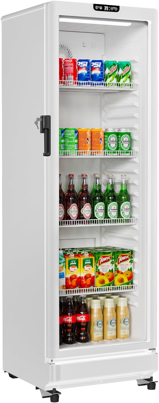 BEYOU Beverage Refrigerator, 8.5 cu. Ft Commercial Refrigerator Merchandiser with single Glass Door, Display Fridge for Living Room, Bar, Garage（White）