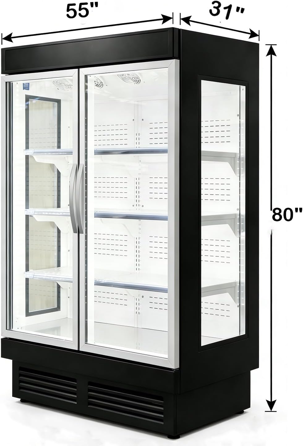 Commercial Refrigerator Beverage Display Cooler,2 Glass Doors Commercial Drink Fridge With LED Light 9 Adjustable Shelves,ETL Approval,55' Wide,48 Cuft