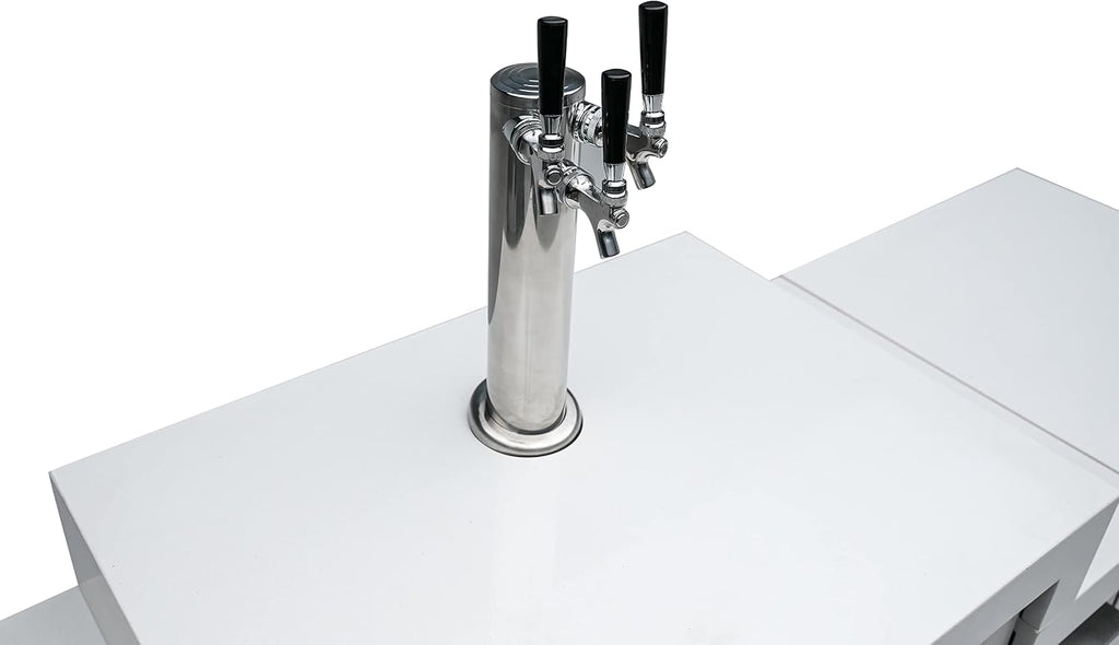 Mont Alpi Bar Series MA-BEV90KEG 90 Degree Stainless Steel Outdoor Rated 3 Beer Tap Kegerator Keg Dispenser + Wine Cooler Beverage Center Refrigerator + Granite Countertops + Faucet & Sink