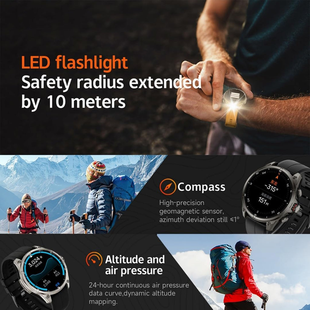 GPS Smart Watch for Men, 6 Satellite Positioning Rugged Outdoor for Running, 730 mAh Long Battery Life, 5ATM Waterproof Compass/Altimeter with Answer/Make Call Compatible for Android iOS