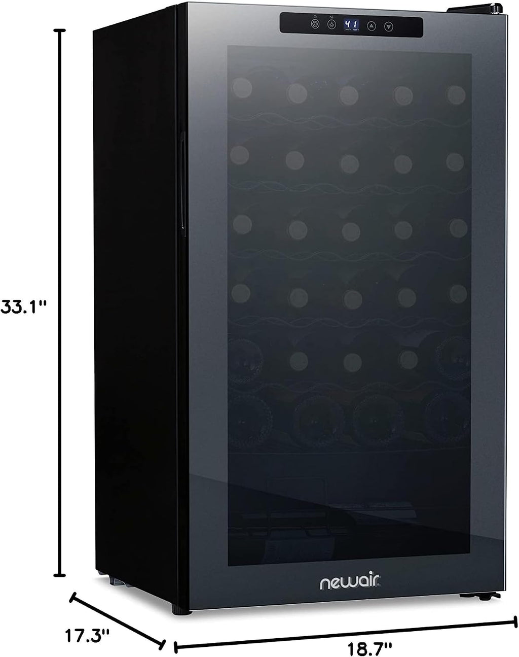 Newair 34 Bottle Wine Cooler Refrigerator | Shadow Series | Freestanding Mirrored Wine and Beverage Fridge with Double-Layer Tempered Glass Door & Compressor Cooling For Reds, Whites, & Sparkling Wine