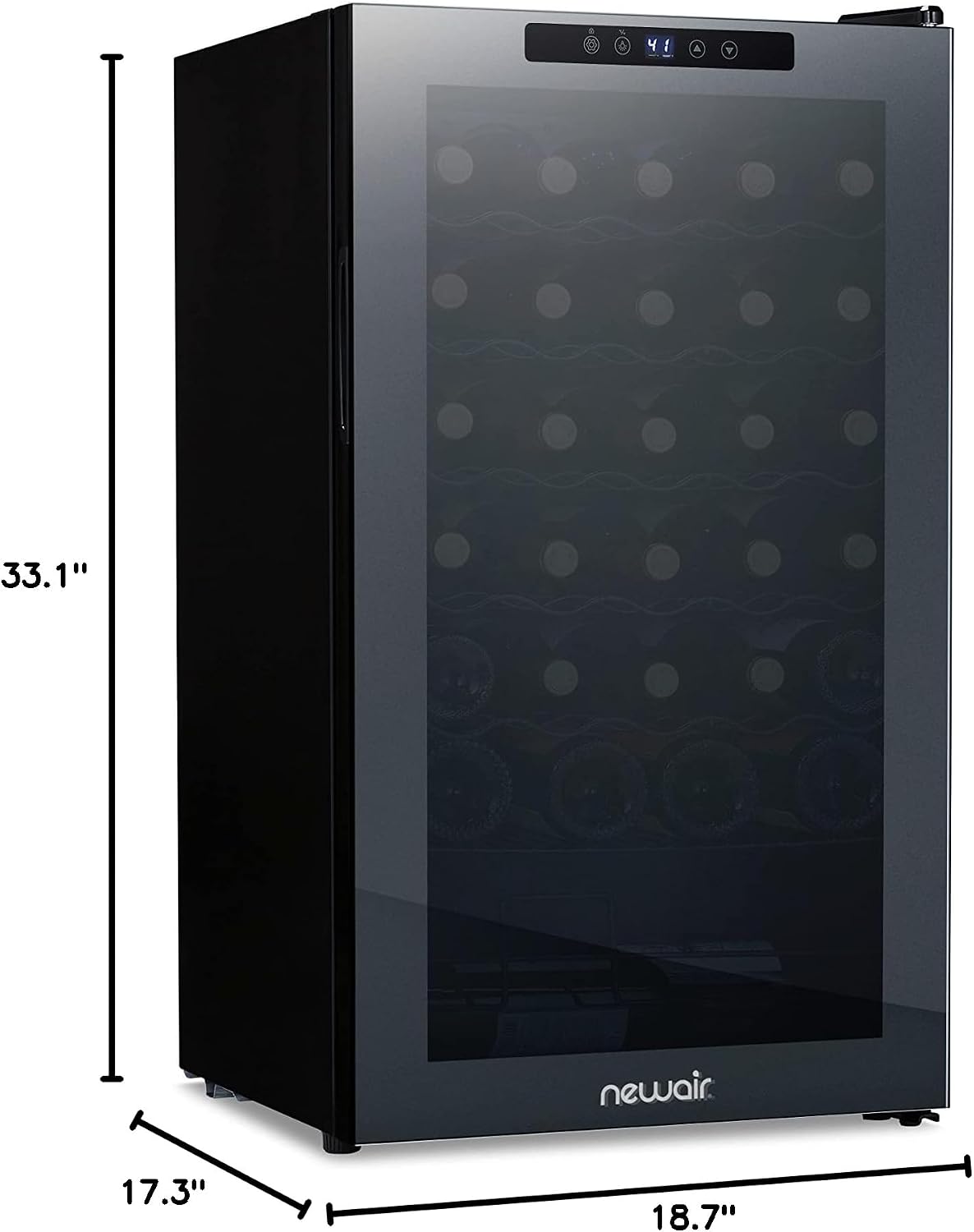 Newair 34 Bottle Wine Cooler Refrigerator | Shadow Series | Freestanding Mirrored Wine and Beverage Fridge with Double-Layer Tempered Glass Door & Compressor Cooling For Reds, Whites, & Sparkling Wine
