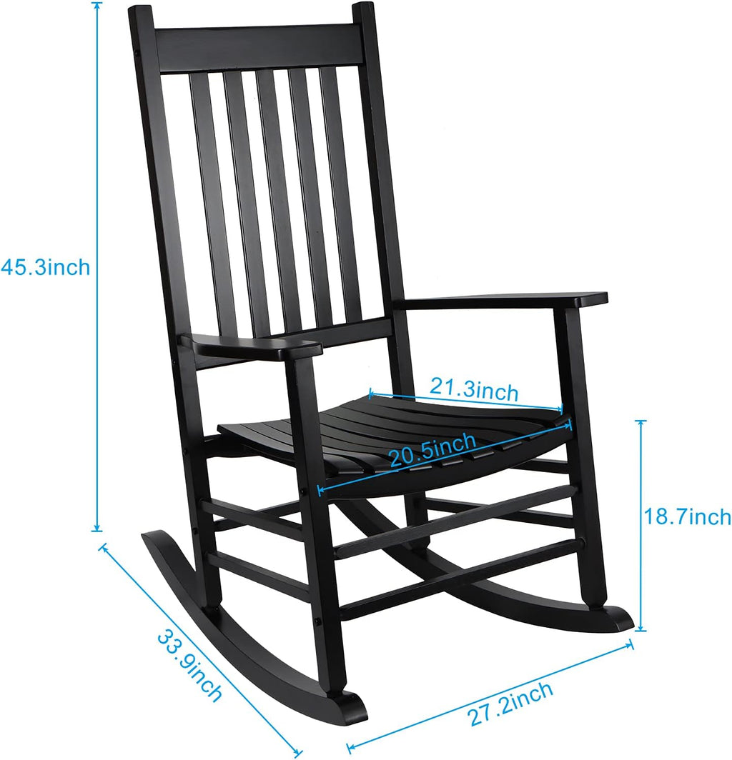GnL Recsports Patio Rocking Chair, Outdoor Rocking Chair, Wood Porch Rocker, Wooden Rocking Chair for Adult for Garden, Lawn, Balcony, Backyard and Patio (2 Black)