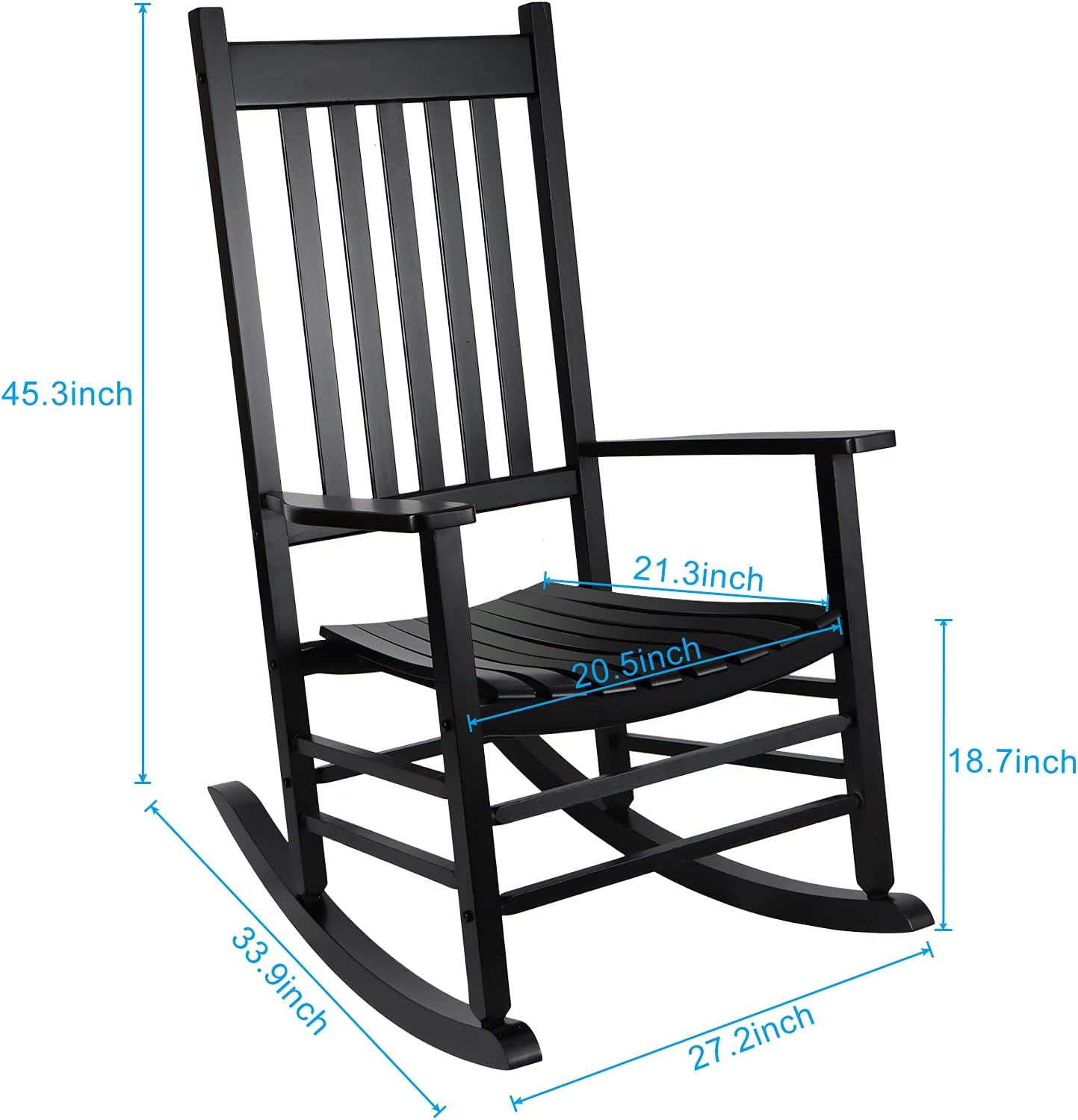 GnL Recsports Patio Rocking Chair, Outdoor Rocking Chair, Wood Porch Rocker, Wooden Rocking Chair for Adult for Garden, Lawn, Balcony, Backyard and Patio (2 Black)
