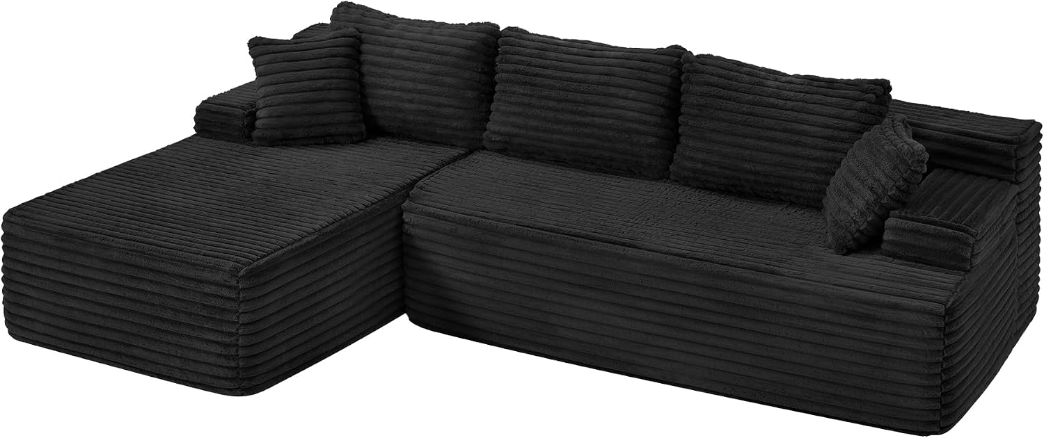 Hobestluk Modular Sectional Sofa Couches L-Shape Couch 3 Seat Modular Sofa Memory Foam Sectional Couches for Living Room, Cloud Couch with Oversized Chaise (Left Facing)