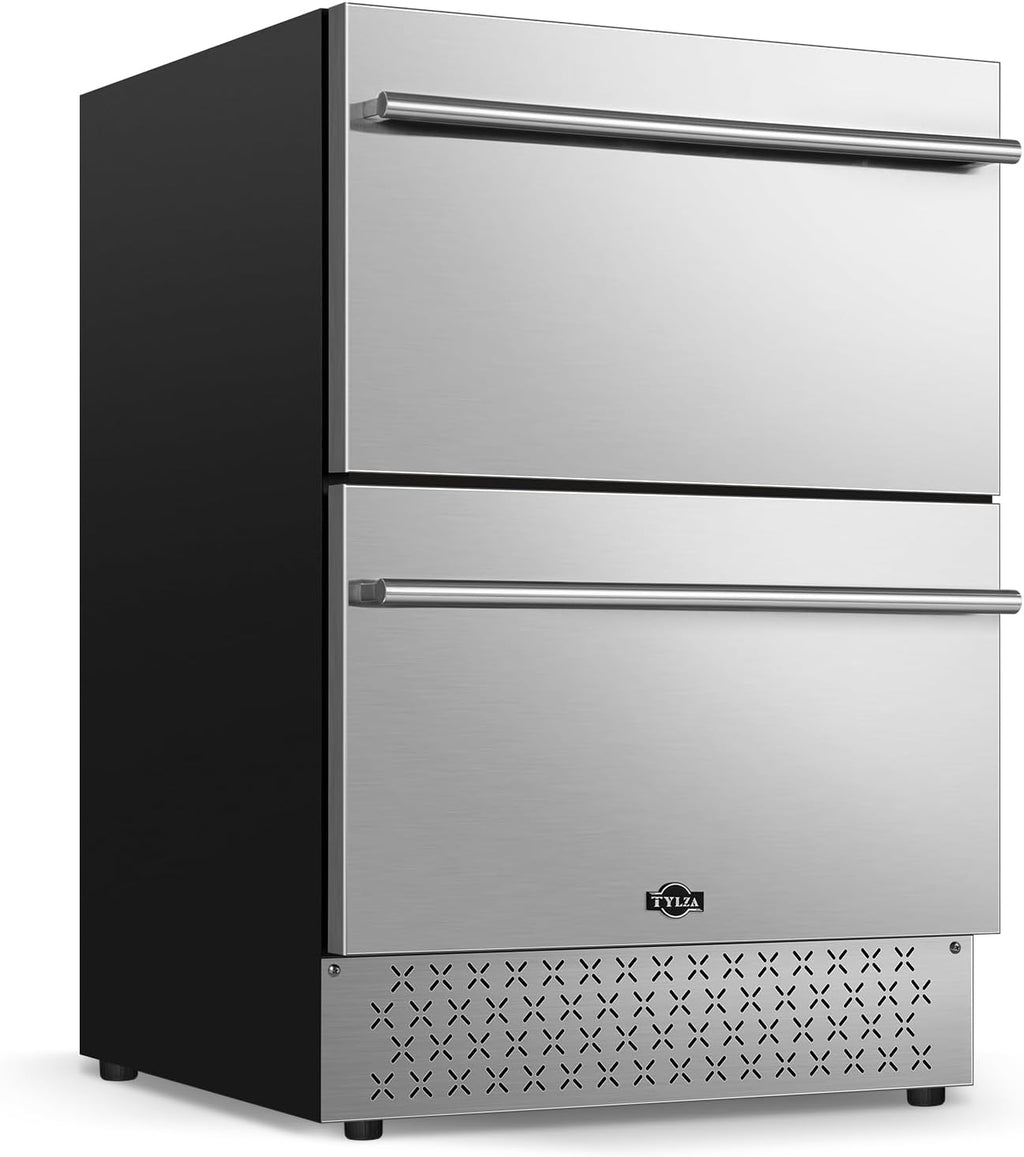 Tylza 24 Inch Under Counter Drawer Fridge, Built-in Beverage Refrigerator for Home and Commercial Use, Stainless Steel Door, Fast Cooling, Low Noise, 37-65 °F