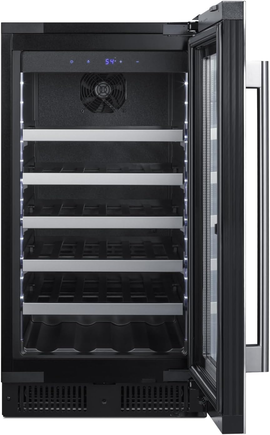 Summit 18' Wine Cellar, Built in Wine Refrigerator, 29 Bottle Capacity, Single Zone Wine Cellar, Stainless Steel & Glass- CL18WC