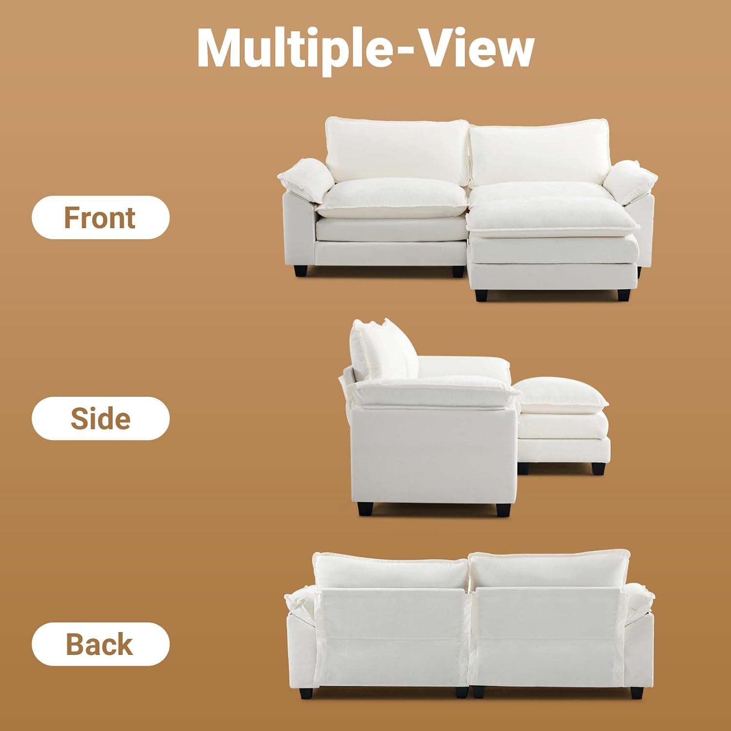 VINGLI 87' Convertible Sectional Sofa,L-Shaped Deep Seat Sofa Couch for Living Room,Modern 2-Seat Loveseat Sofa with Ottoman for Small Space(Creamy White, 87')