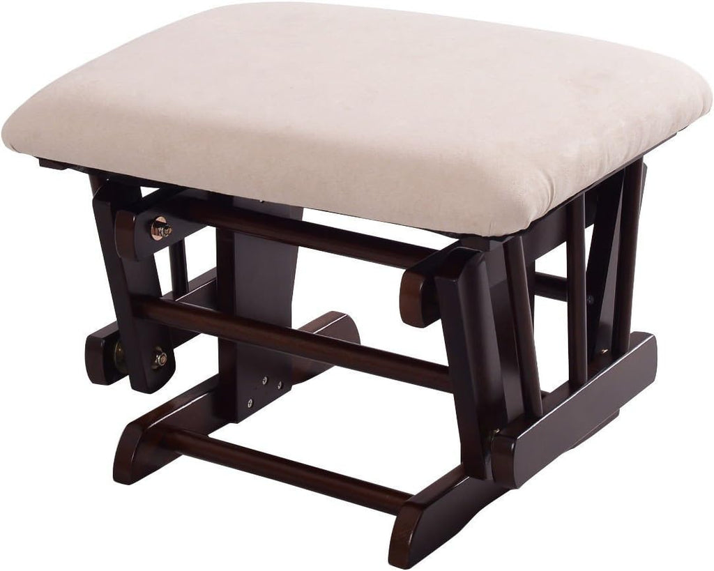 Rocking Chair Wood Heavy Duty Rocking Chair with Ottoman Cushion Set Baby Nursery Rocking Chair Glider with Adjustable Backrest for Living Room (Beige)
