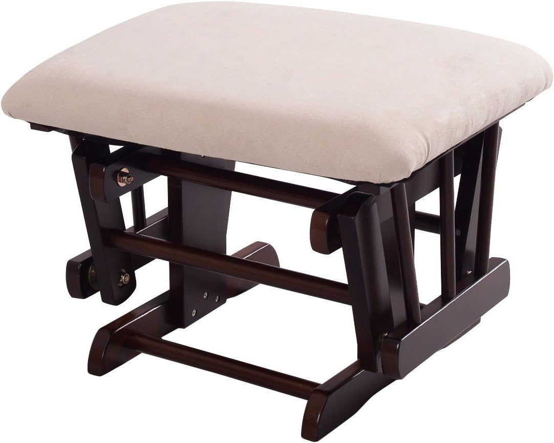 Rocking Chair Wood Heavy Duty Rocking Chair with Ottoman Cushion Set Baby Nursery Rocking Chair Glider with Adjustable Backrest for Living Room (Beige)