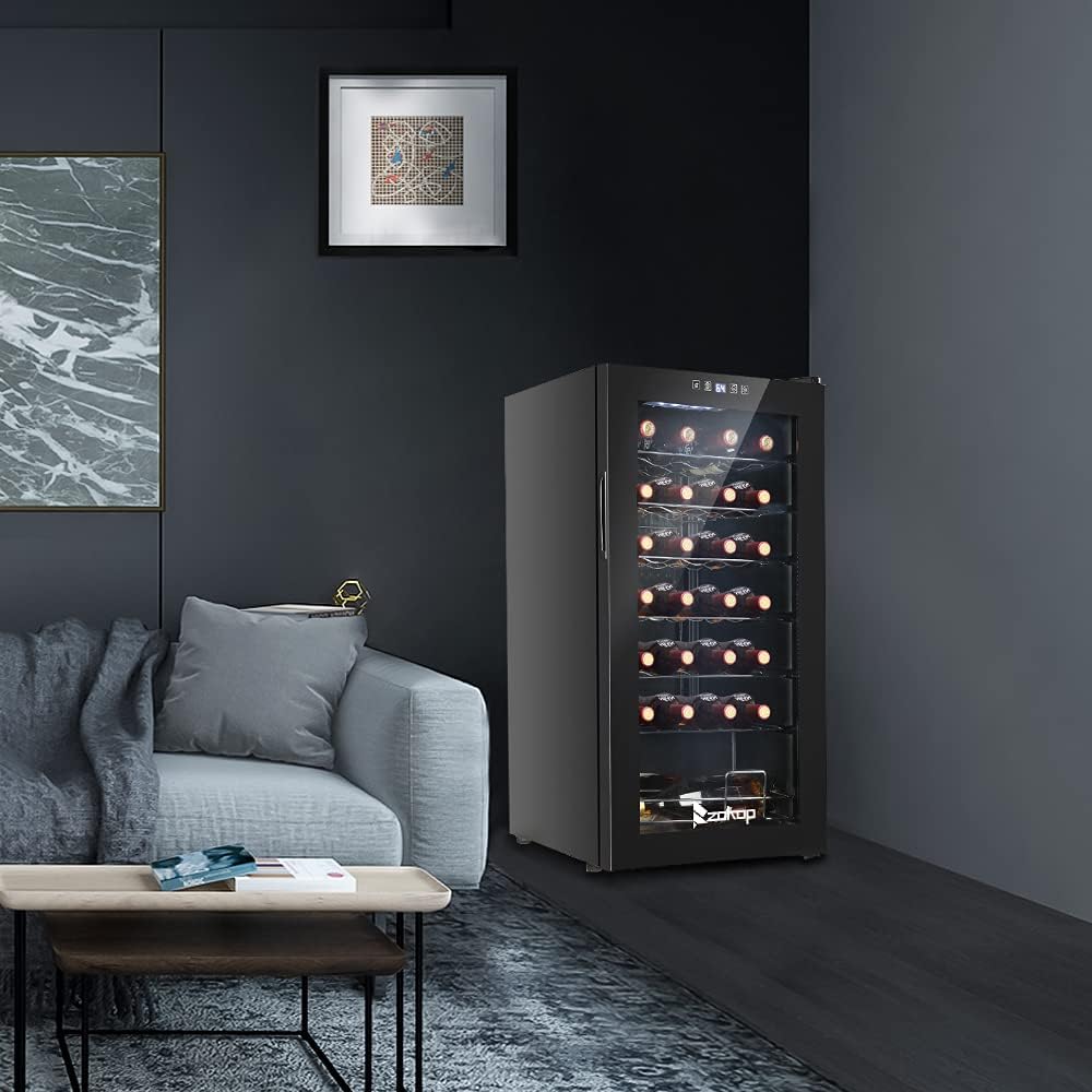 Winado 28 Bottle Wine Cooler Refrigerator, Freestanding Compressor Wine Chiller w/Adjustable Temperature, Compact Mini Wine Fridge with Digital Control & Removable Shelves & Double-layer Glass Door