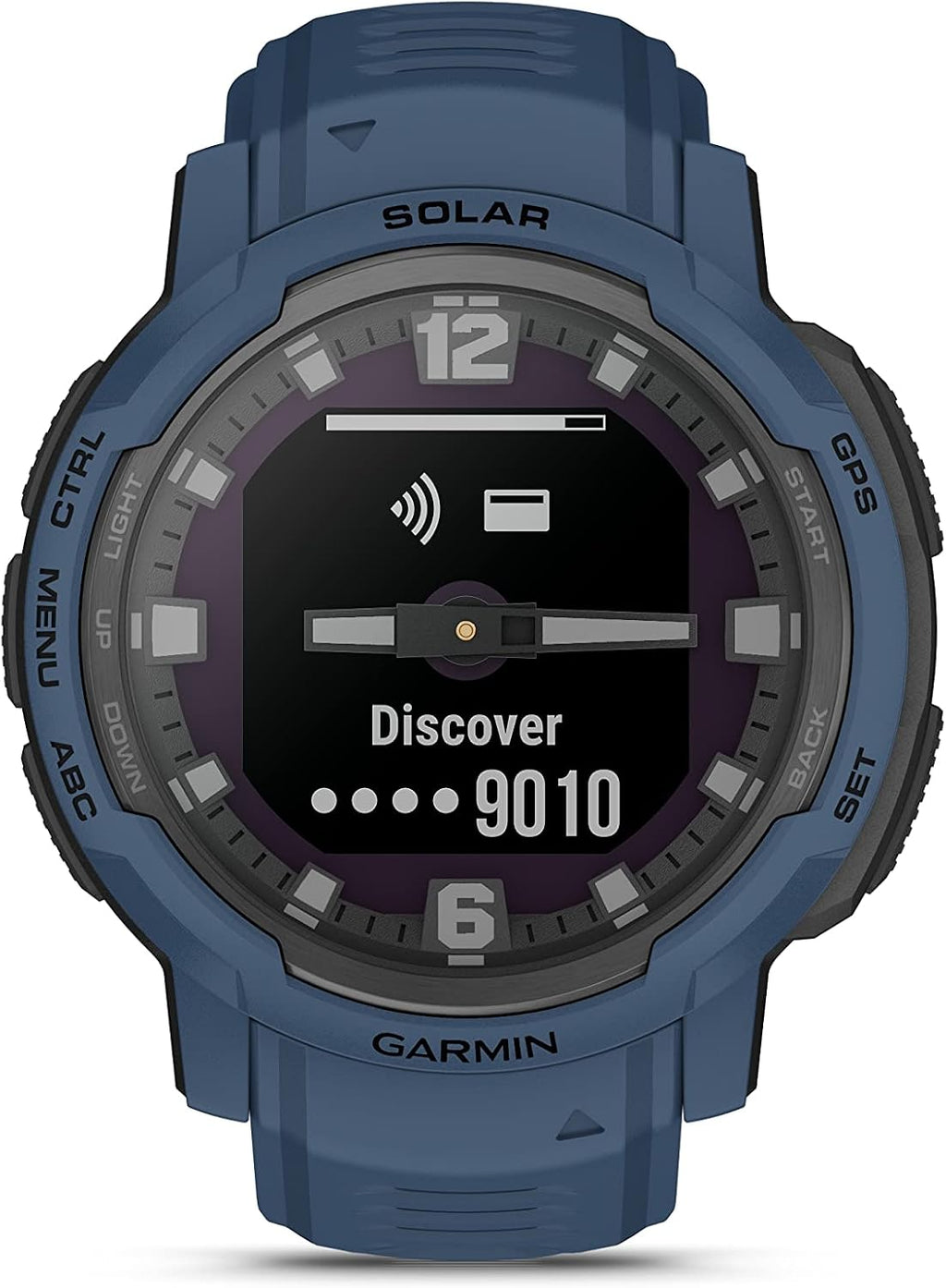 Garmin Instinct Crossover Solar, Rugged Hybrid Multisport GPS Smartwatch, Tidal Blue | Heart Rate Monitor, Analog Hands, Digital Display, Up to 28 Day Battery Life w/Signature Series Charging Bundle